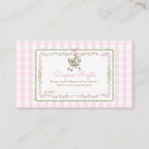 Pink Bunny Baby Shower Gingham Diaper Raffle Enclosure Card