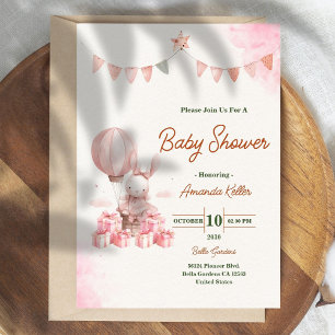 Pink Bunny Baby Shower Invitation