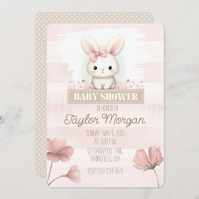 Pink Bunny Baby Shower Invitation (Front/Back)