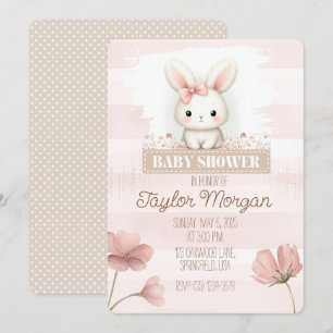 Pink Bunny Baby Shower Invitation