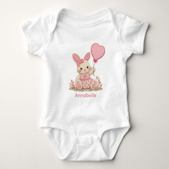 Pink Bunny Balloon Baby Bodysuit (Front)