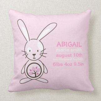 Pink Bunny Birth Announcement Cushion