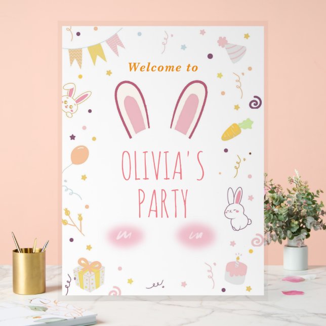 Pink Bunny Birthday Welcome Sign Easter Rabbit (Wedding)