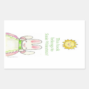Pink bunny bookplate rectangular sticker