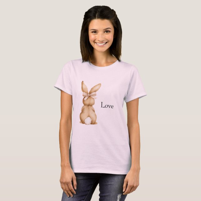 Pink Bunny Bow White Tail T-Shirt (Front Full)