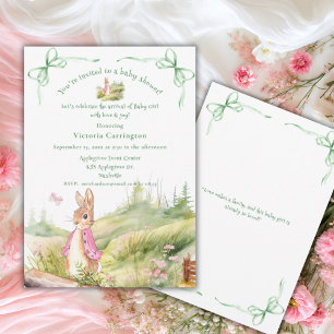 Pink Bunny Bows Whimsical Baby Shower Invitation