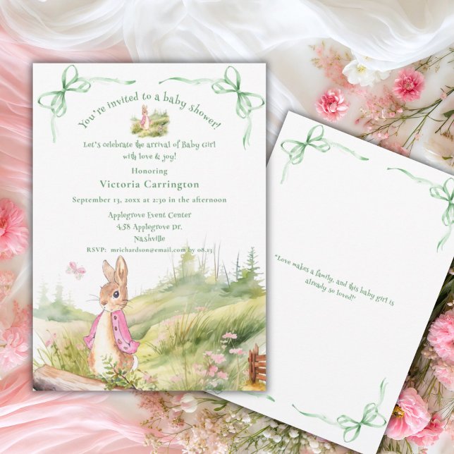 Pink Bunny Bows Whimsical Baby Shower Invitation (Creator Uploaded)