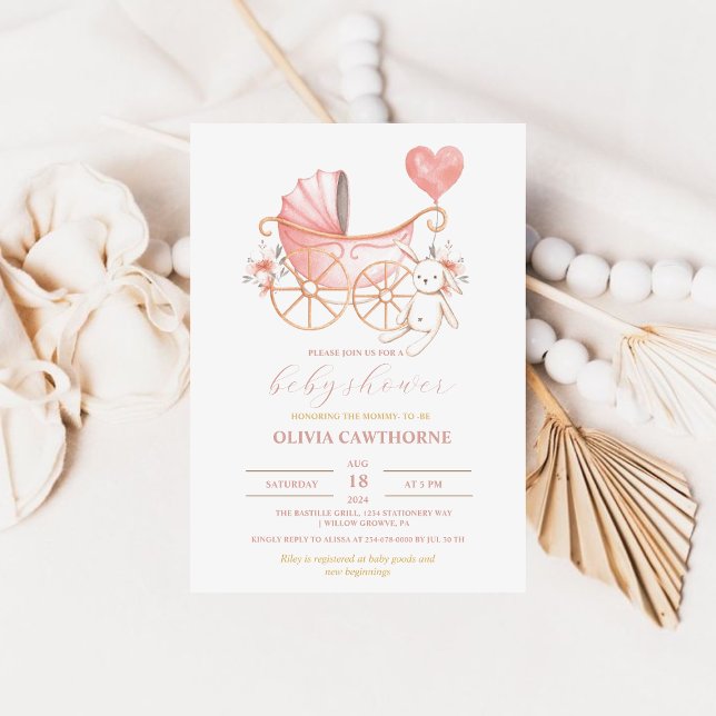 Pink Bunny | Cradle Girl Baby Shower Party Invitation (Creator Uploaded)