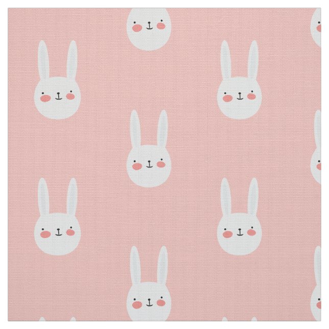 Pink Bunny Cute White Rabbit Pattern Fabric (Swatch)
