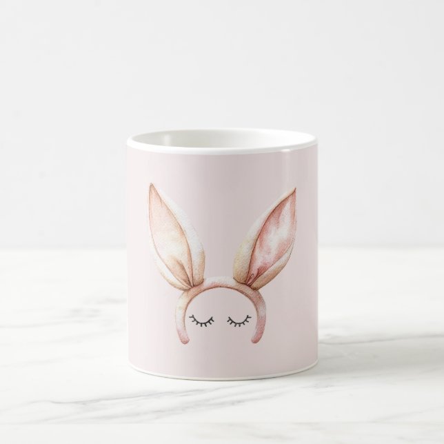 Pink Bunny Ears Eyelashes Coffee Mug (Center)