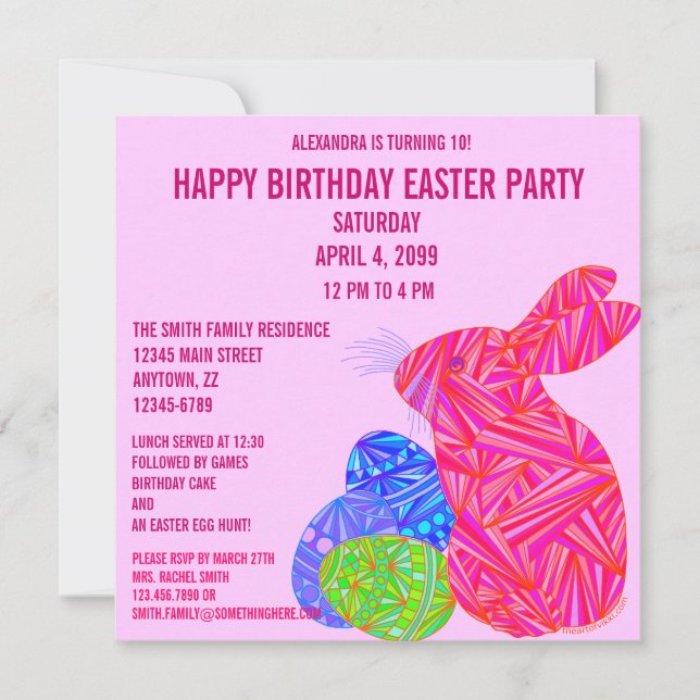 Pink Bunny Easter Themed Birthday Party Invite (Front)
