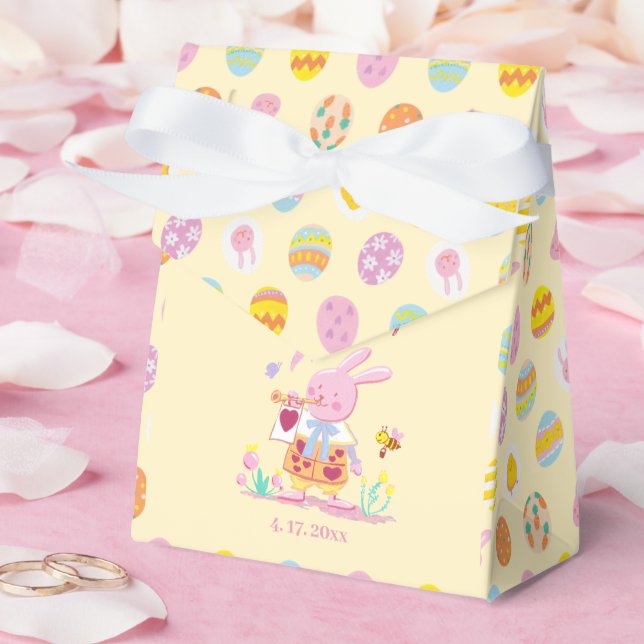 Pink Bunny & Egg Pattern Yellow Kids Birthday Favour Box (Wedding)
