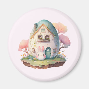 Pink Bunny & Egg Shaped House Kawaii Style Magnet