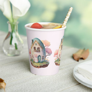 Pink Bunny & Egg Shaped House Kawaii Style Paper Cups