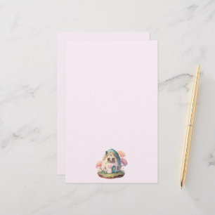 Pink Bunny & Egg Shaped House Kawaii Style Stationery