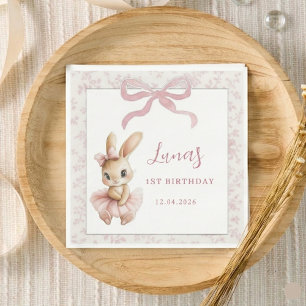 Pink Bunny First Birthday Personalised Party Napki Napkin