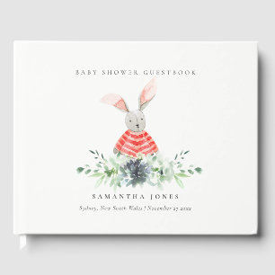 Pink Bunny Garden Succulent Foliage Baby Shower Guest Book