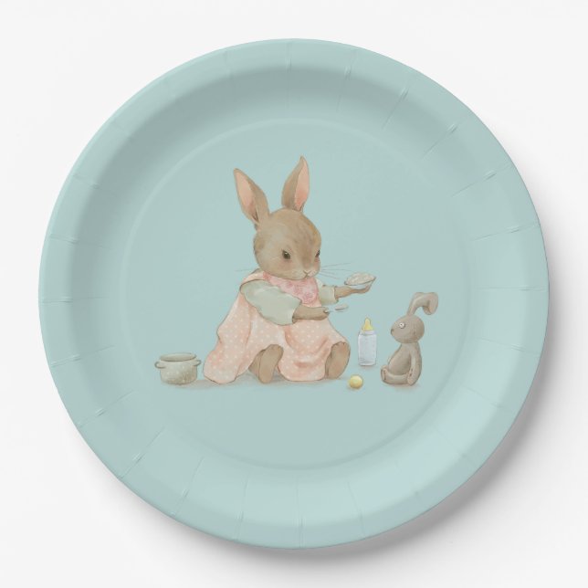 Pink Bunny Girl Paper Plate (Front)