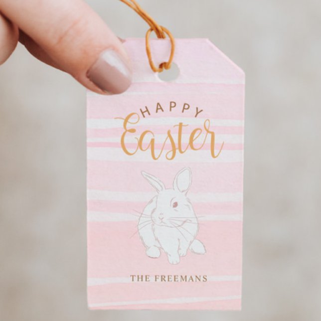 Pink Bunny Happy Easter Gift Tag – Custom Name (Creator Uploaded)