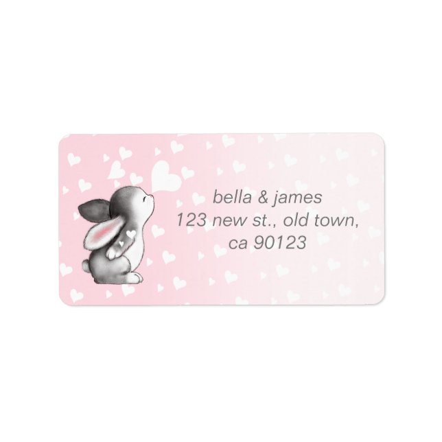 Pink bunny heart confetti address labels (Front)