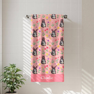 Pink Bunny Kids Beach Towel