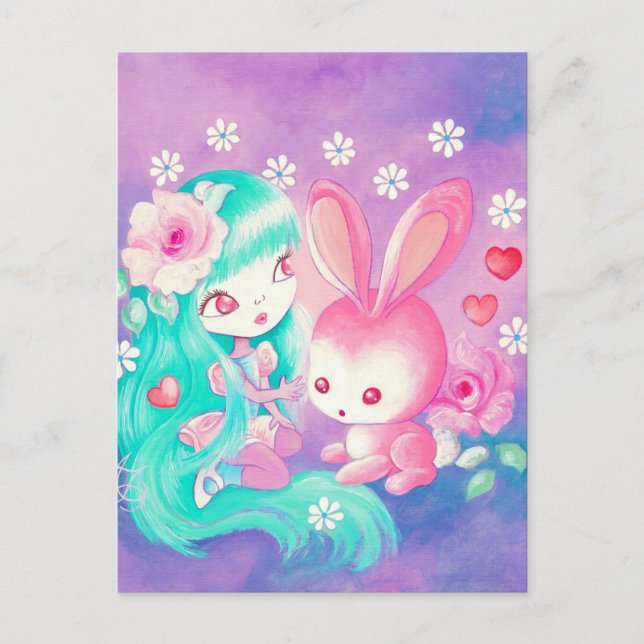 Pink Bunny Love Postcard (Front)