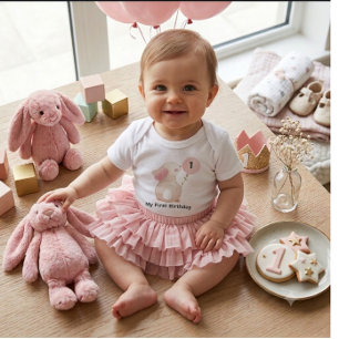 Pink Bunny My First Birthday Baby Bodysuit Cute