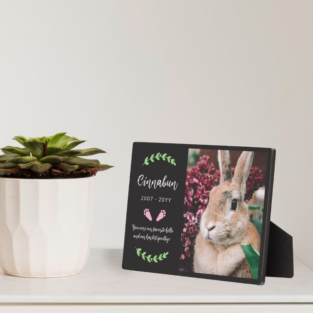Pink Bunny Paws Greenery Photo Rabbit Memorial Plaque (Creator Uploaded)