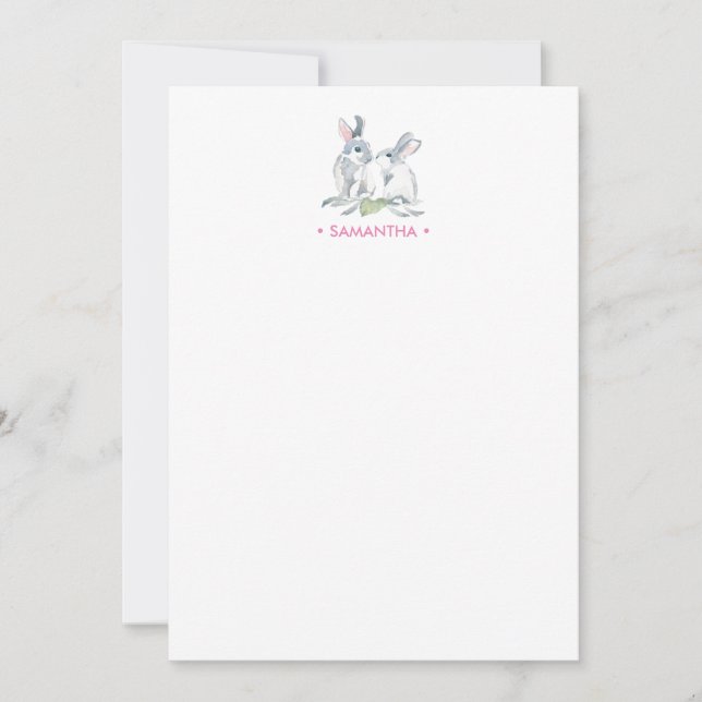 Pink Bunny Personalised Stationery Card (Front)