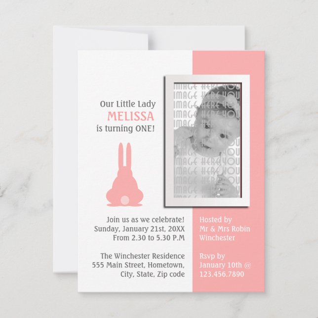 Pink Bunny Photo Birthday Invitation (Front)