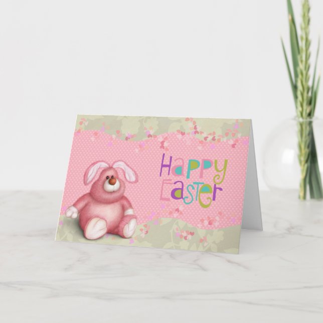 Pink Bunny Polkadot Easter Holiday Card (Front)