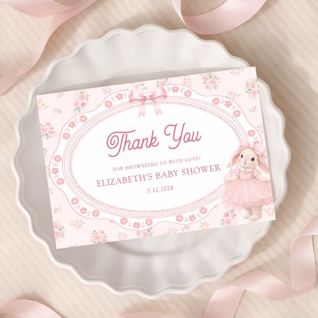 Pink Bunny Preppy Baby Shower Thank You  Card (Creator Uploaded)