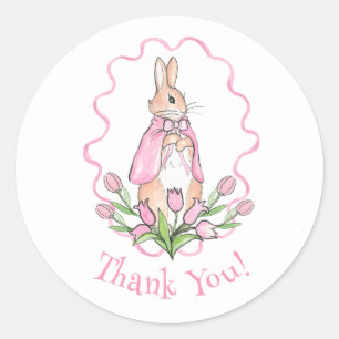 Pink Bunny Rabbit Animal Theme Baby Shower Classic Round Sticker