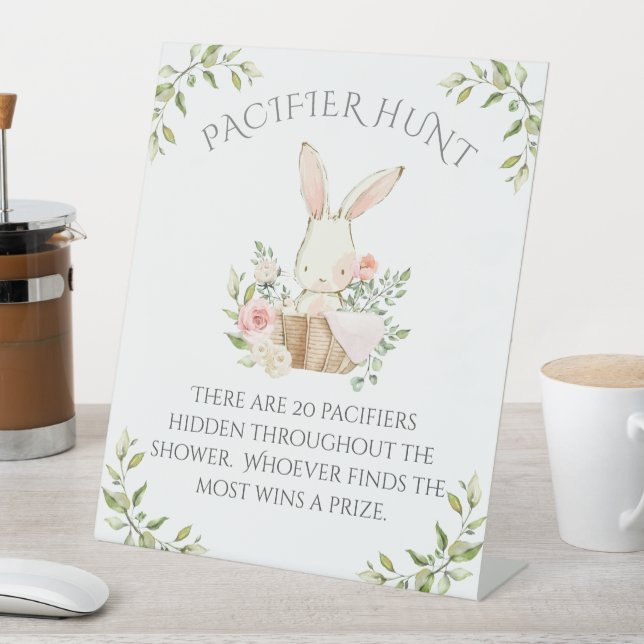 Pink Bunny Rabbit Baby Shower Game Pedestal Sign (In SItu)