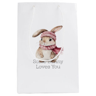 Pink Bunny Rabbit Christmas  Medium Gift Bag