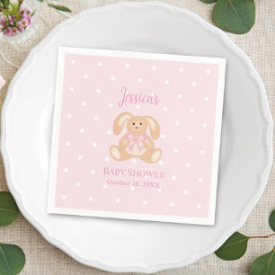Pink Bunny Rabbit Cute Polka Dots Girl Baby Shower Napkin