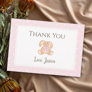 Pink Bunny Rabbit Cute Polka Dots Girl Baby Shower Thank You Card