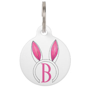 Pink Bunny Rabbit Ears Monogram B Initial Easter Pet Tag