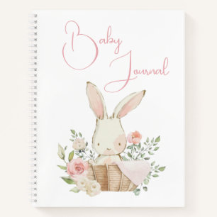 Pink Bunny Rabbit Fancy Script Baby Notebook