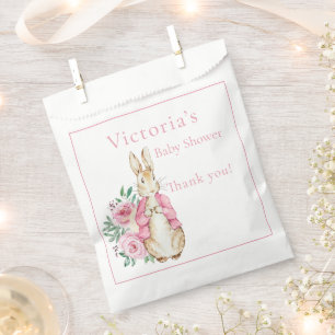 Pink Bunny Rabbit Floral Baby Shower Favour Bags