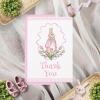 Pink Bunny Rabbit Gingham Floral Baby Shower