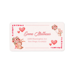 Pink Bunny Rabbit with Heart Birthday Address Label