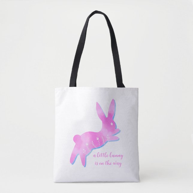 Pink Bunny Silhouette Cute Custom Girl Baby Shower Tote Bag (Front)