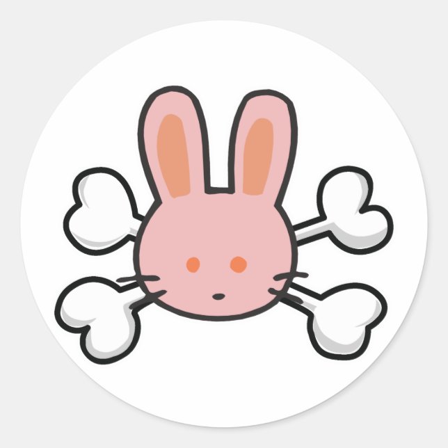 pink bunny Skull and Crossbones Classic Round Sticker (Front)