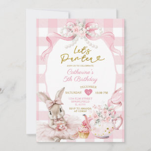 Pink Bunny Tea Party Girl Birthday Let’s Par-tea Invitation