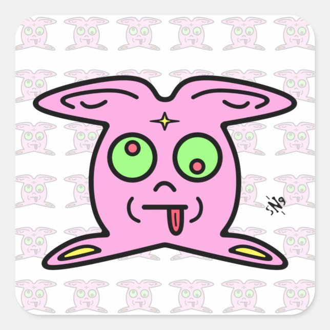 Pink Bunny Thingy Cute Weird Creature Square Sticker (Front)