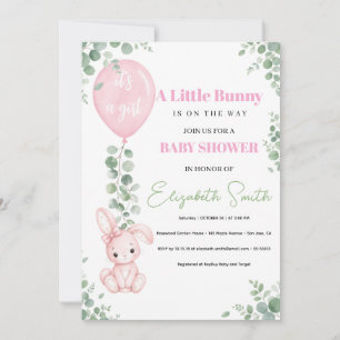 Pink Bunny Watercolor Girl Baby Shower  Invitation