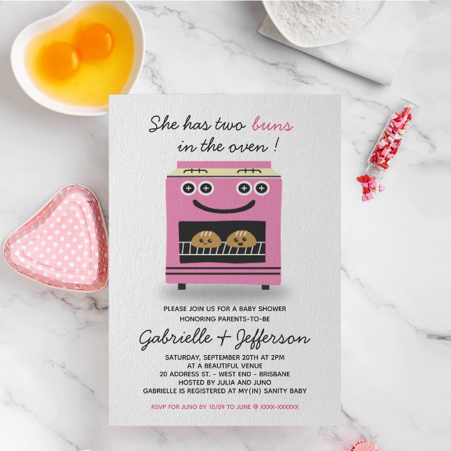 Pink Buns In The Oven Twins Baby Shower Invitation (Creator Uploaded)