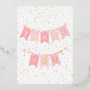Pink Bunting Flags Gold Foil Thank You Card