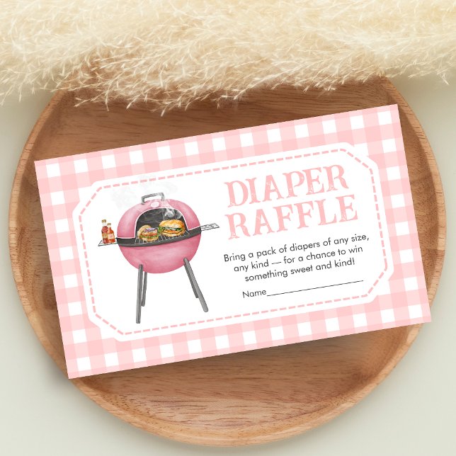 Pink Burger BBQ Baby Shower Diaper Raffle Enclosure Card (Bun and Burgers Baby Shower Diaper Raffle)
